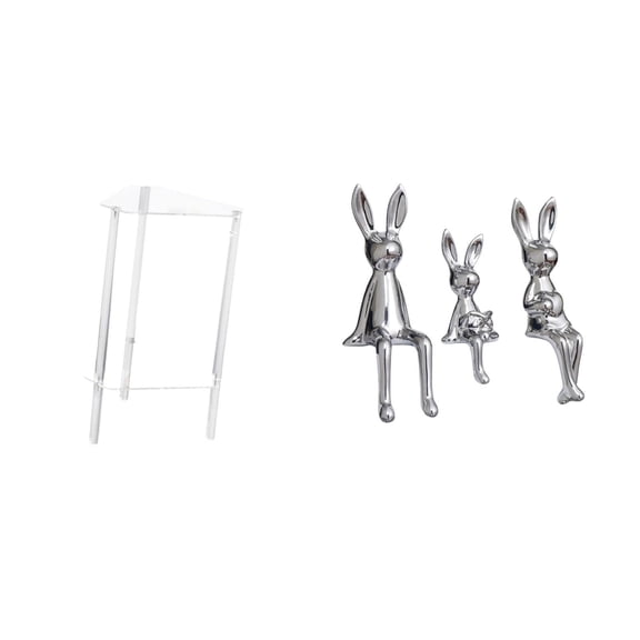 CarpNettore Minimalist Acrylic Nightstand Table with Bunny Family Figurine Sculpture Centerpiece for Modern Living Room Bedroom Home Office Decor