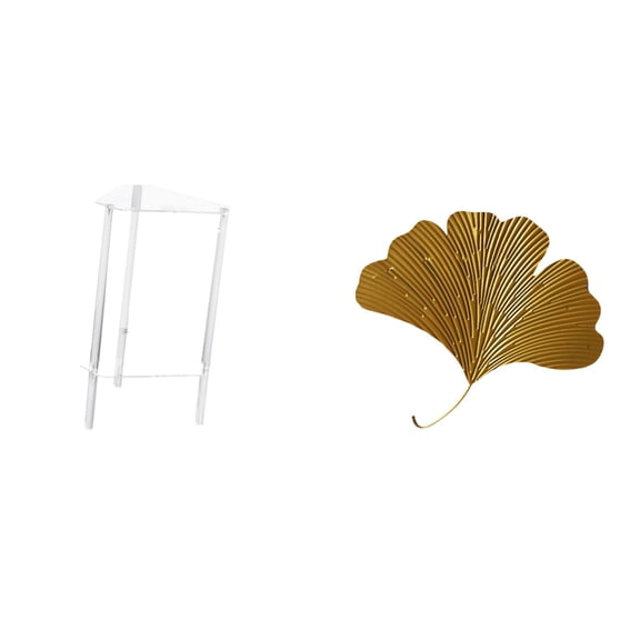 CarpNettore Minimalist Acrylic Nightstand with Ginkgo Leaf Iron Wall Decor Modern Bedside Table and Abstract Sculpture for Living Room Bedroom Office