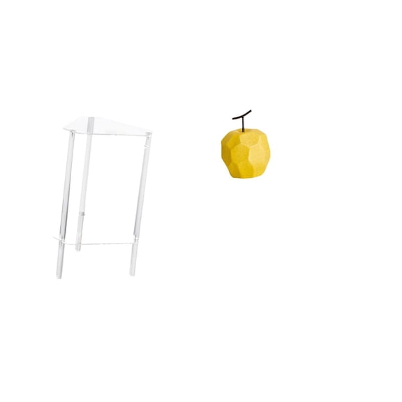 CarpNettore Minimalist Acrylic Nightstand with Porcelain Fruit Sculpture Modern Bedside Table and Geometric Collectible Decor for Living Room Bedroom