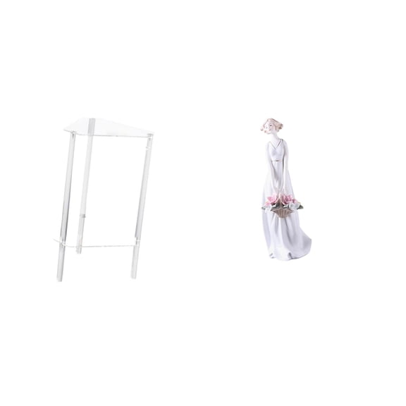 CarpNettore Minimalist Clear Acrylic Side Table with Ceramic Girl Figurine Porcelain Lady Statue Modern Bedside Cabinet for Living Room Bedroom Home Office Shelf Decor