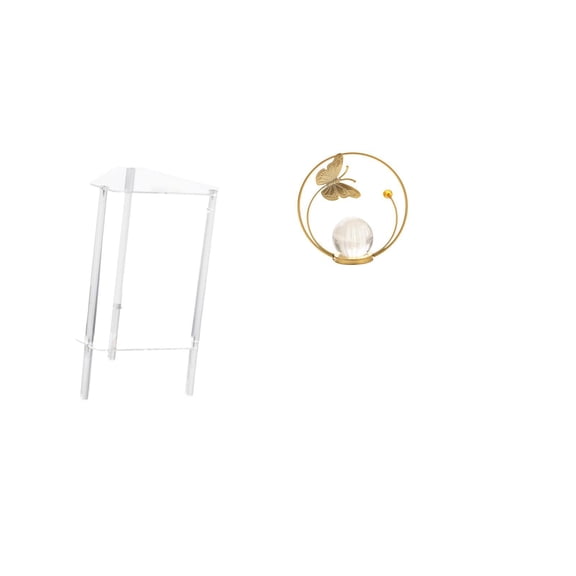 CarpNettore Minimalist Clear Acrylic Side Table with Crystal Ball Sculpture Metal Figurine Desk Ornament for Modern Living Room Bedroom Home Office Decor