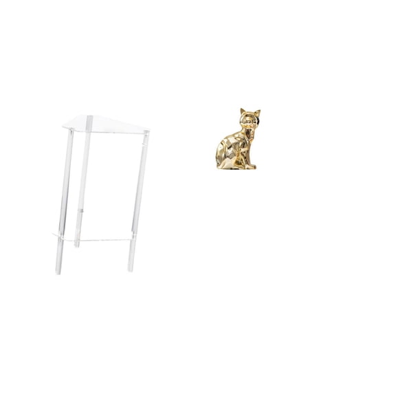 CarpNettore Minimalist Clear Acrylic Side Table NightStand with Cat Statue Decorative Figurine Animal Sculpture Art Craft Ornament for Modern Living Room Home Office Bedroom