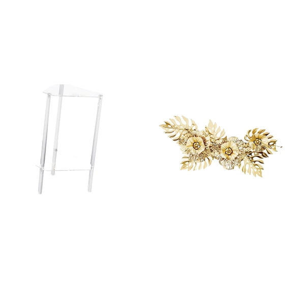 CarpNettore Minimalist Clear Acrylic Side Table NightStand Modern Bedside Cabinet End Table with Nordic Metal Wall Art Decorative Sculpture Flower Leaves Hanging Artwork for Living Room Bedroom