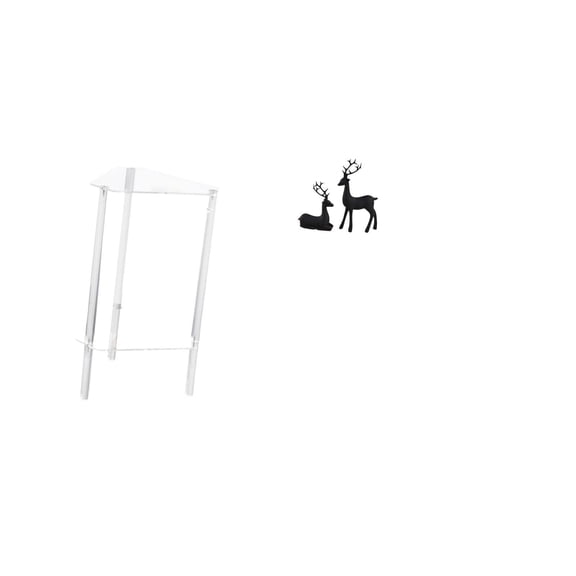 CarpNettore Minimalist Clear Acrylic Side Table Nightstand with Black Deer Resin Reindeer Figurine Modern Bedside Cabinet End Table Animal Sculpture for Living Room Home Office Bedroom Study