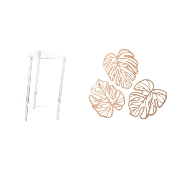 CarpNettore Minimalist Clear Acrylic Side Table with Palm Leaves Wood Wall Decor Modern Bedside Cabinet Creative Tropical Jungle Art for Living Room Bedroom Home Office