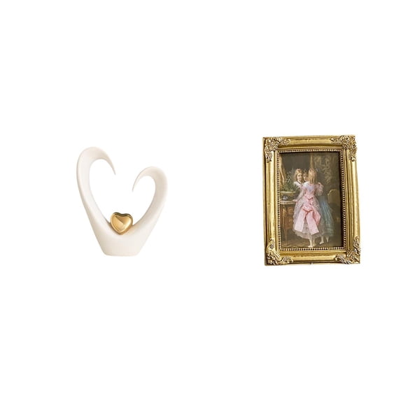 CarpNettore Minimalist Heart Sculpture Resin Photo Frame Modern Decorative Figurine Glass Front Picture Holder for Living Room Bedroom Office