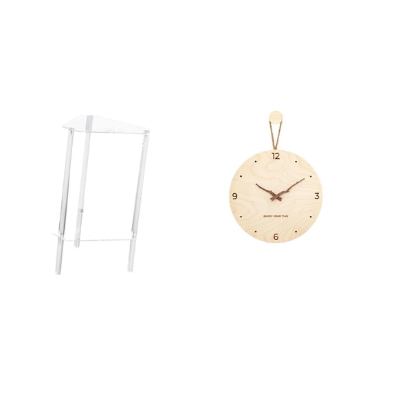 CarpNettore Minimalist Modern Acrylic Wood Side Table Nightstand Cabinet with Decorative Nordic Wall Clock Ornament for Living Room Bedroom Home Office