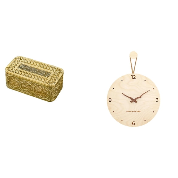 CarpNettore Minimalist Modern Nordic Tissue Box Cover and Toilet Paper Holder with Decorative Wood Wall Clock for Home Restaurant Bedroom Office