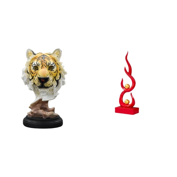 CarpNettore Modern Abstract Tiger Flame Head Sculpture Resin Animal Figurine Crafts for Entrance Living Room Bookshelf Table Hallway Patio Office Gift