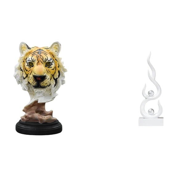 CarpNettore Modern Abstract Tiger Flame Head Sculpture Resin Animal Figurine Crafts for Living Room Office Bookshelf Table Hallway Patio Decoration Gift