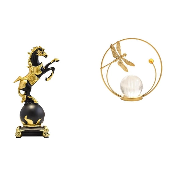 CarpNettore Modern Animal Figurine Crystal Ball Sculpture Tabletop Ornament Metal Statue Centerpiece for Bedroom Living Room Fireplace Desk Hallway Office