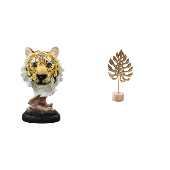 CarpNettore Modern Animal Leaf Head Sculpture Figurine Crafts for Entrance Living Room Bookshelf Table Hallway Nordic Creative Metal Ornament Abstract Statue Home Decor