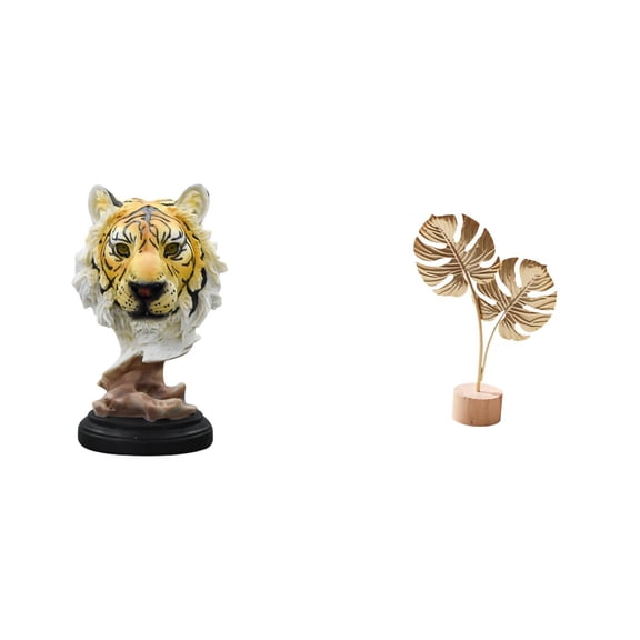 CarpNettore Modern Animal Leaf Head Sculpture Figurine Creative Metal Statue for Entrance Living Room Bookshelf Table Hallway Party Home Decor