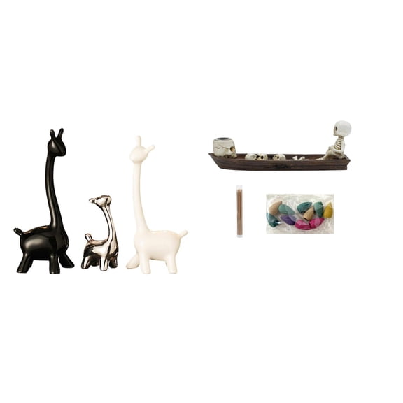 CarpNettore Modern Ceramic Giraffe Skull Ship Figurine Statue Centerpiece Creative Tabletop Ornament Sculpture for Desk Office Bookshelf Bedroom Decor Incense Holder