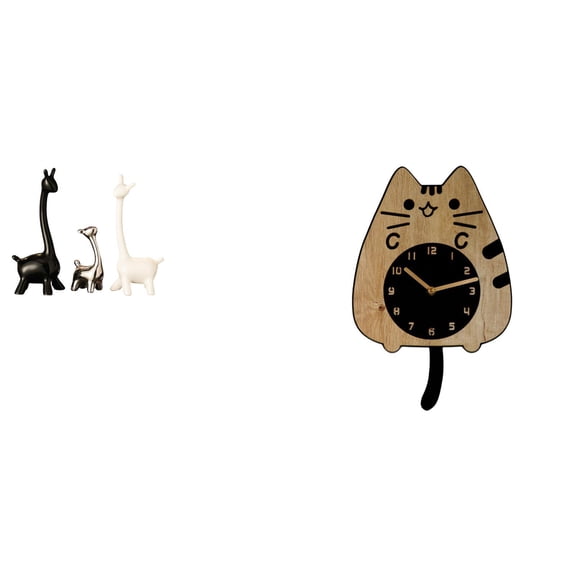 CarpNettore Modern Ceramic Giraffe Statue and Cat Wall Clock Creative Centerpiece for Desk Office Bookshelf Bedroom Kitchen Indoor Home Decor Gift