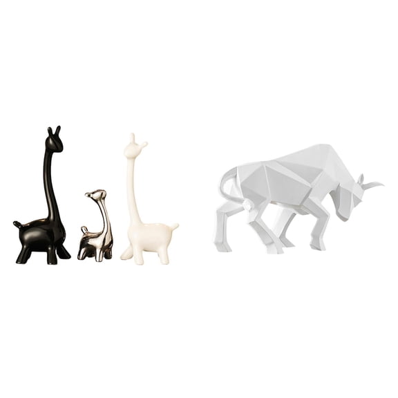 CarpNettore Modern Creative Giraffe Bull Figurine Ceramic Resin Statue Centerpiece for Desk Office Bookshelf Bedroom Entryway Tabletop Shelf Decor