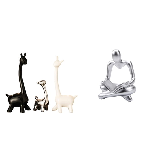CarpNettore Modern Creative Giraffe Thinker Ceramic Statue Abstract Figurine Sculpture for Desk Office Bookshelf Bedroom Living Room Centerpiece Decor