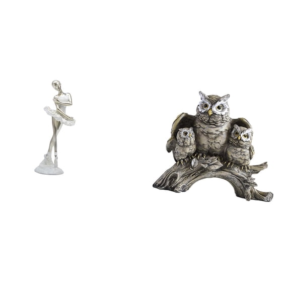 CarpNettore Modern Dancing Girl and Owl Figurine Art Sculpture Creative Animal Statue for Bedroom Living Room Office Tabletop Ornament Decor