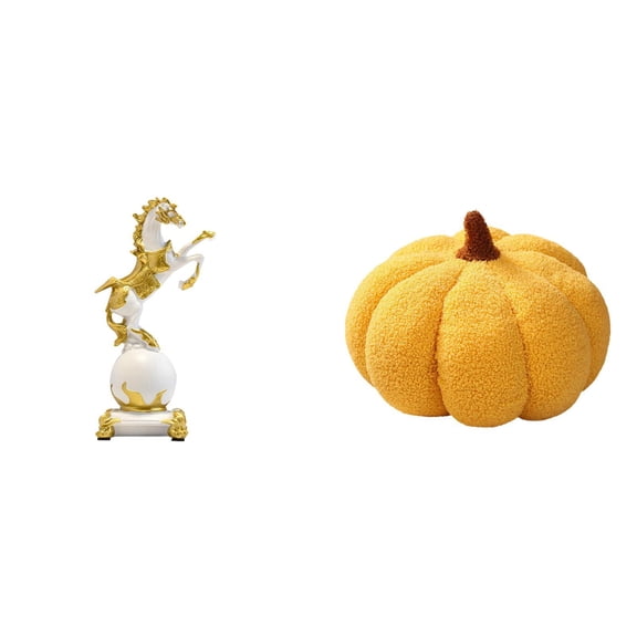 CarpNettore Modern Horse Pumpkin Sculpture Plush Decorative Figurine Collection for Bedroom Living Room Sofa Centerpiece and Tabletop Ornament Decor
