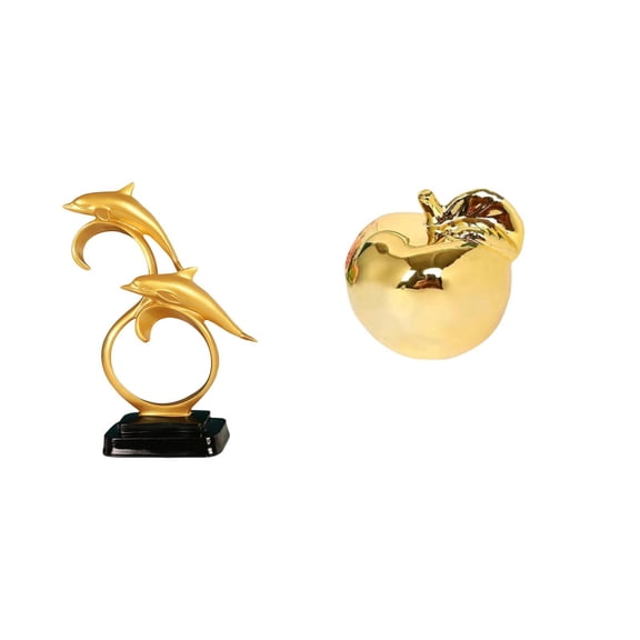 CarpNettore Modern Lifelike Dolphin Fruit Figurine Ceramic Sculpture Collectible Home Office Desk Decoration Ornament for Entrance Cabinet Tabletop Bookshelf