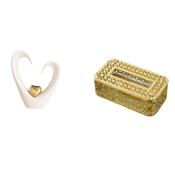 CarpNettore Modern Minimalist Heart Sculpture Tissue Box Holder Decorative Figurine for Living Room Shelf Desk Bathroom Toilet Paper Storage Entrance Home Restaur