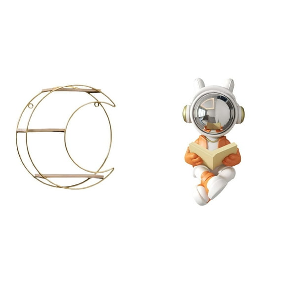 CarpNettore Modern Multifunctional Wall Hanging Shelf with Astronaut Sculpture Decorative Space Saving Display for Collectibles Trophy and Table Centerpiece