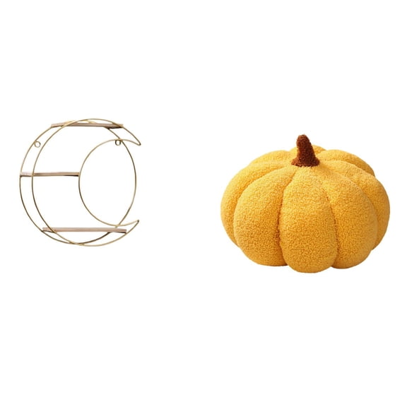 CarpNettore Modern Multifunctional Wall Shelf and Plush Pumpkin Pillow Decorative Space Saving Collectibles Trophy Bedroom Sofa Cushion Room Decor