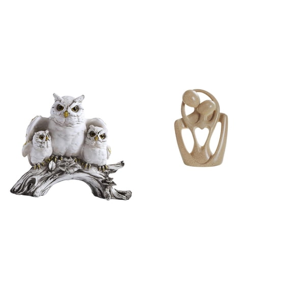 CarpNettore Modern Owl Couple Figurine Sculpture for Living Room Office Cabinet Bookcase Cafe Desktop Tabletop Ornament Resin NightStand Decor Birthday Gift
