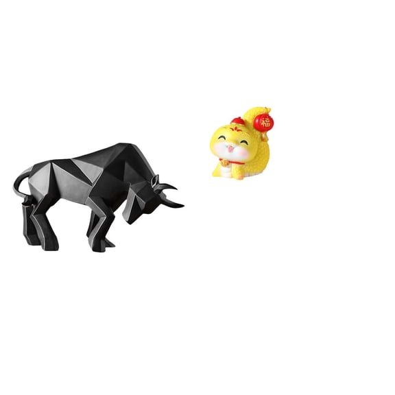 CarpNettore Modern Resin Bull and Cartoon Snake Statue Ornament Abstract Collectible Figurine for Entryway Tabletop Desk Shelf Office Bedroom Housewarming Gift