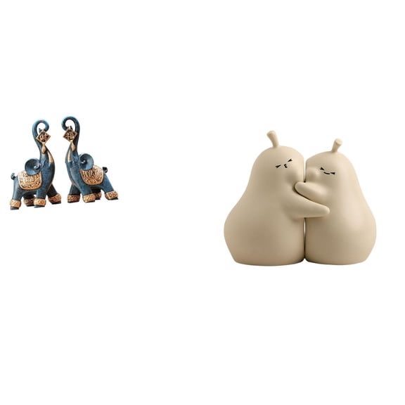CarpNettore Modern Resin Elephant Sculpture and Hugging Pear Ceramic Bookend Fine Workmanship Collectible Ornament for Desktop Shelf Home Office Decoration Gifts