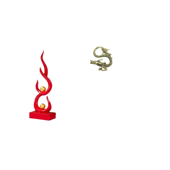 CarpNettore Modern Resin Flame Sculpture Abstract Fire Figurine Brass Chinese Statue Ornament for Office Patio Bookshelf Bedroom Home Gift