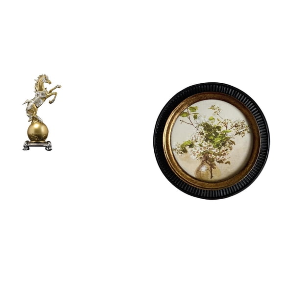 CarpNettore Modern Resin Horse Figurine and Ornate European Photo Frame Antique Decorative Embossed Centerpiece for Living Room Bedroom Office Shelf Retro Home Decor