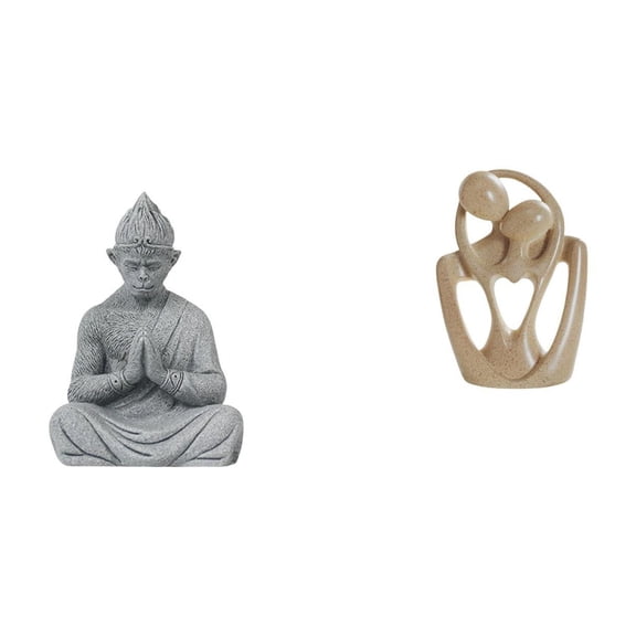 CarpNettore Monkey Buddha Abstract Couple Statue Figurine Creative Resin Sculpture Collectible Miniature for Hotel Patio Backyard Bookcase Cafe Desktop Decorations Birthday Gift