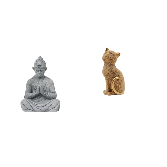CarpNettore Monkey Buddha Cat Statue Resin Collectible Figurine Sun Wukong Sculpture Animal Miniature Ornament for Hotel Patio Backyard Entrance Bookshelf Living Room Bedroom