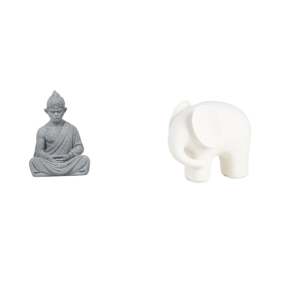 CarpNettore Monkey Buddha Elephant Statue Figure Collectible Miniature Sculpture Sun Wukong Ceramic Animal Buddhist Figurine for Hotel Patio Backyard Bookshelf Tabletop