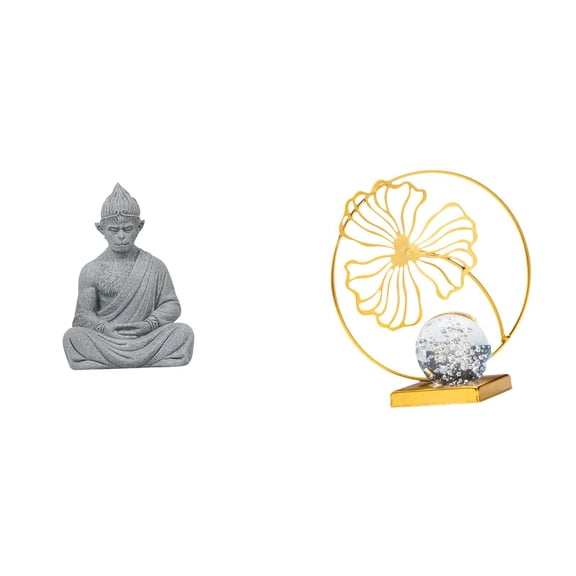 CarpNettore Monkey Leaf Buddha Statue Iron Figurine Collectible Miniature Sculpture for Hotel Patio Backyard Bookshelf Office Fireplace Desk Bedroom Gift
