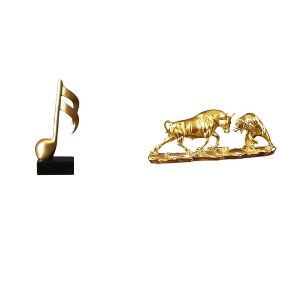 CarpNettore Music Note Desktop Figurine Set Desktop Statue Bull And Bear Fight Figurine Ornaments Resin Sculpture Suitable for Desk Office Home Decoration Gift Gi