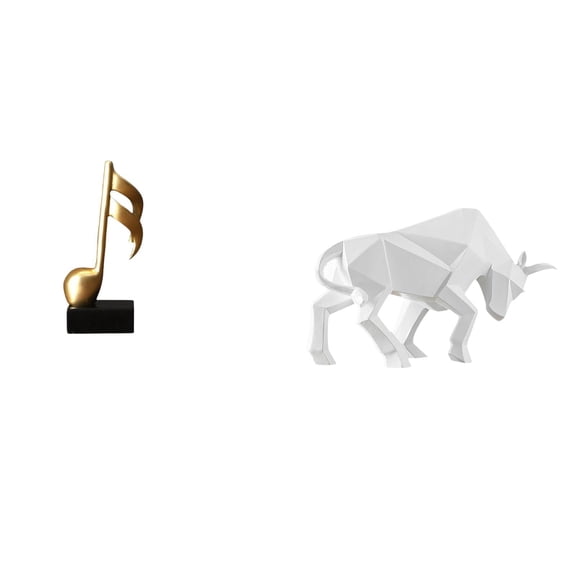 CarpNettore Music Note Figurine Bull Statue Decorative Sculpture Resin Artistic Ornament Suitable for Desktop Home Office Study Shelf Living Room Bedroom Cabinet