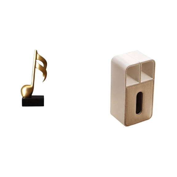 CarpNettore Music Note Sculpture Desktop Figurine PU Leather Tissue Box Cover Paper Towel Storage Box Creative Resin Ornament for Office Bedroom Living Room Shelf