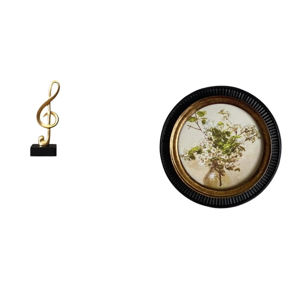 CarpNettore Music Note Sculpture Set Desktop Figurine Round Picture Frame European Retro Resin Photo Frame Vintage Ornate Picture Frame Suitable for Gift Giving O