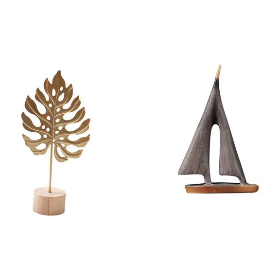 CarpNettore Nordic Abstract Leaf Shaped Metal Sculpture and Sailing Boat Statue Creative Figurine Ornament for Table Party Home Hotel Living Room Decor