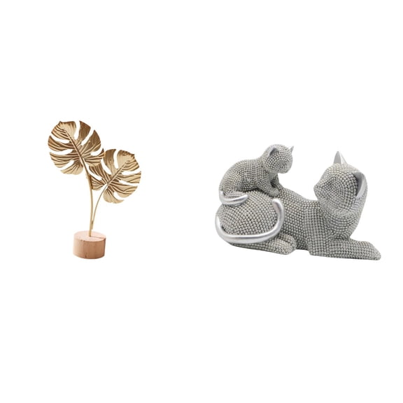 CarpNettore Nordic Abstract Metal Leaf Cat Sculpture Figurine Creative Tabletop Ornament Art Crafts for Home Party Bedroom Living Room Office Housewarming Gift