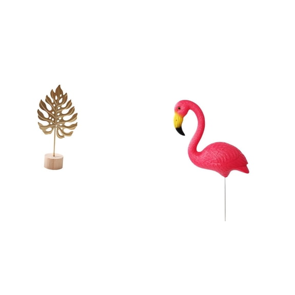 CarpNettore Nordic Abstract Metal Leaf Sculpture Figurine and Flamingo Bird Statue Yard Art Ornament for Creative Table Party Home and Fairy Garden Holiday Spring Decor