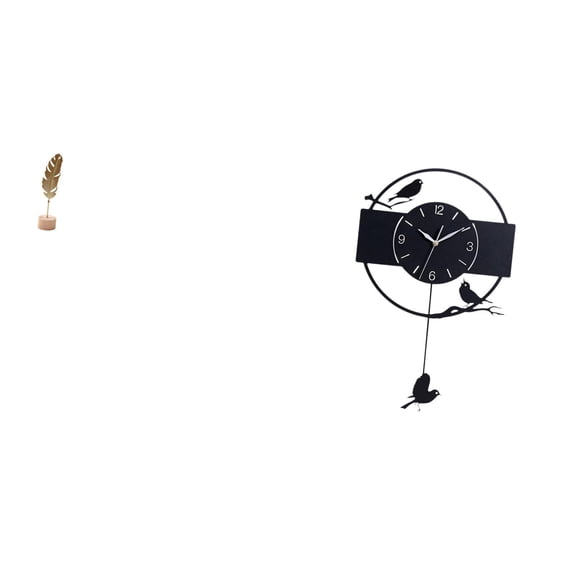 CarpNettore Nordic Abstract Metal Leaf Sculpture Figurine and Minimalist Bird Wall Clock Art Ornament for Creative Table Party Home Study Living Room Kitchen Decor