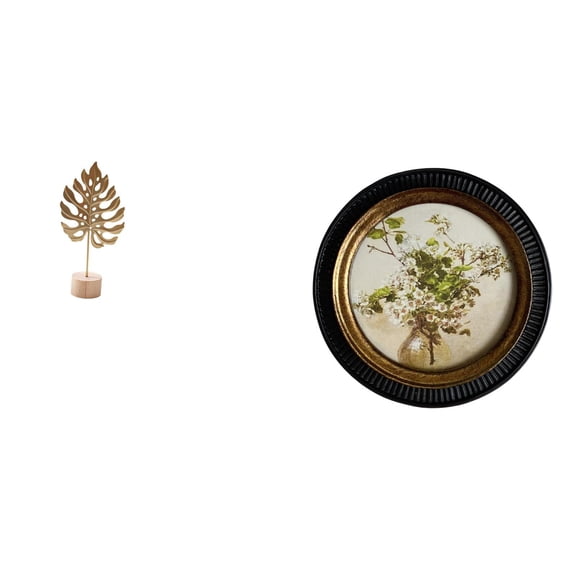 CarpNettore Nordic Abstract Metal Leaf Sculpture Figurine Ornament and European Antique Embossed Resin Ornate Wall Hanging Picture Frame for Retro Bedroom Home Decor