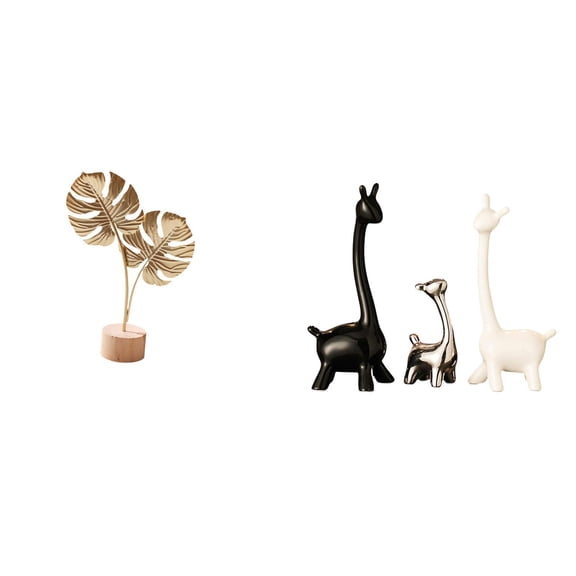 CarpNettore Nordic Abstract Metal Leaf Sculpture and Ceramic Giraffe Figurine Creative Table Centerpiece Ornament for Modern Home Office Desk Decor