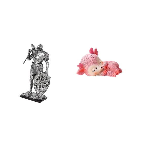 CarpNettore Nordic Art Resin Knight and Sleeping Deer Figurine Abstract Sculpture Ornament for Desk Cabinet Office Table Centerpiece Entryway Household Kitchen Dining Handicraft Fine Workmanship