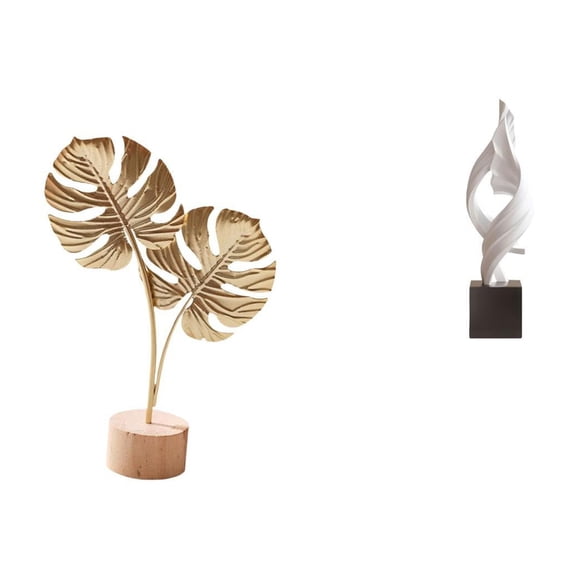 CarpNettore Nordic Creative Metal Leaf Sculpture Abstract Art Statue Decorative Figurine Resin Ornament for Home Office Table Party Decor