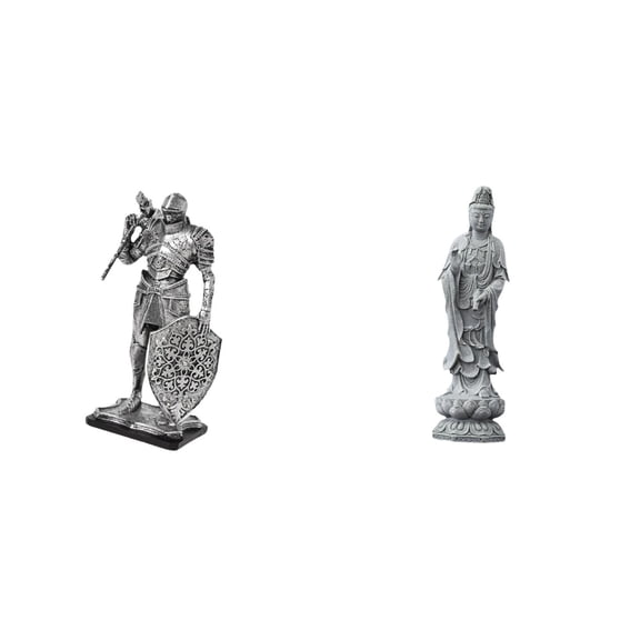 CarpNettore Nordic Resin Knight and Guan Yin Buddha Figurine Abstract Art Sculpture for Desk Cabinet Office Table Centerpiece Feng Shui Collection Ornament