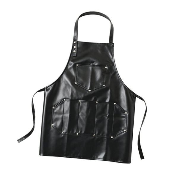 CarpNettore PU Leather Apron 6 Pockets Stain Resistant Lightweight Multiuse Carpenter Aprons Black